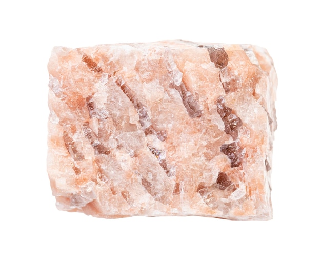 primo piano del campione di minerale naturale proveniente dalla raccolta geologica roccia di pegmatite di granito grezzo isolata su sfondo bianco