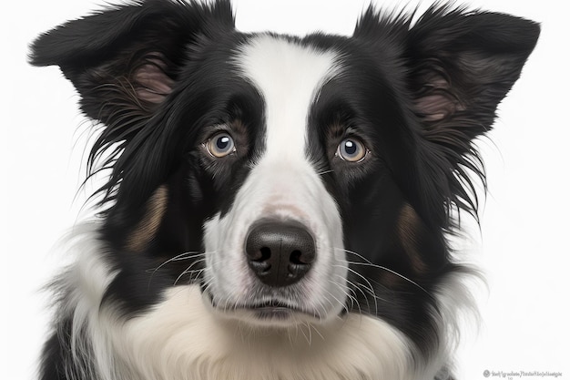 Primo piano del cane Border Collie con sfondo bianco di altissima qualità Generative AI AIG16