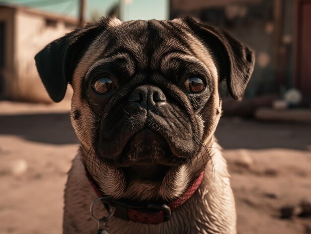 Primo piano del cane carlino creato con la tecnologia AI generativa