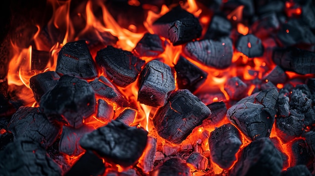 Primo piano del carbone ardente Un'immagine accattivante di calore intenso e fiamme vibranti