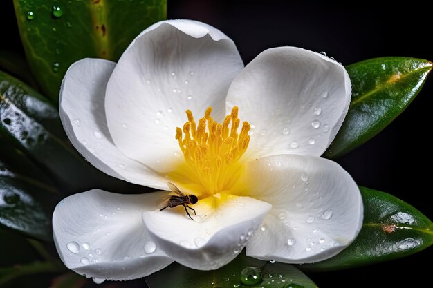 Primo piano del fiore di gardenia con polline e nettare visibile creato con ai generativo