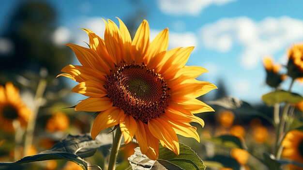 primo piano del fiore di girasole con effetto luce solare sul lato del fiore