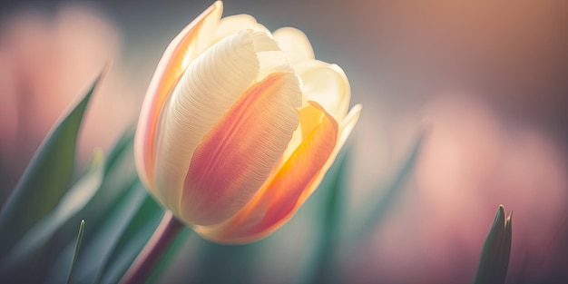 Primo piano del fiore di tulipano in primavera su sfondo pastello con copia spazio per il testo