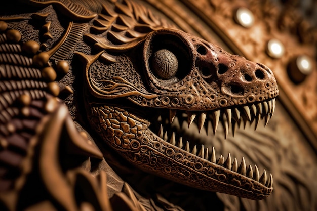 Primo piano del fossile di dinosauro con intricati dettagli visibili