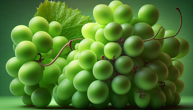 primo piano del grappolo d'uva realistico su sfondo sfocato IA generativa