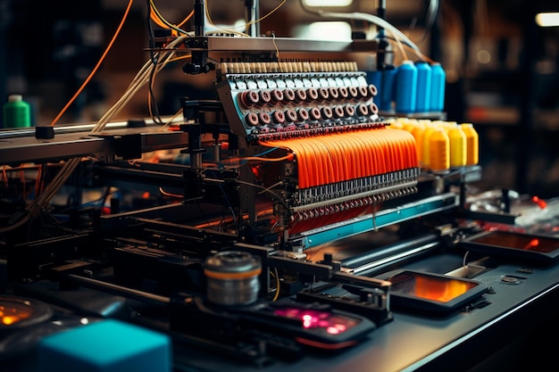 primo piano del moderno braccio robotico in fabbrica