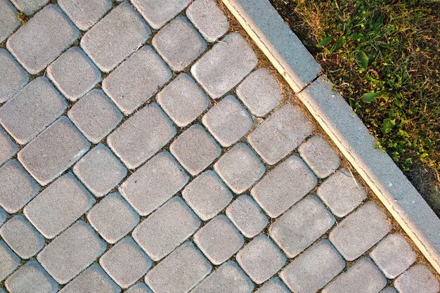 Primo piano del modo del percorso pavimentato pietra della lastra al parco o al cortile. Strada del sentiero per pedoni al giardino dell'iarda della casa.