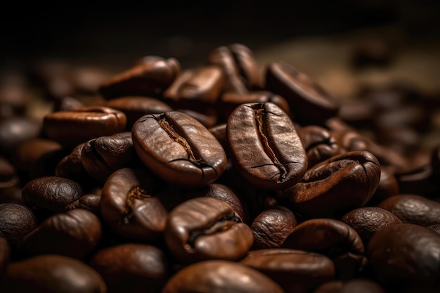 Primo piano del mucchio di chicco di caffè AI generativo