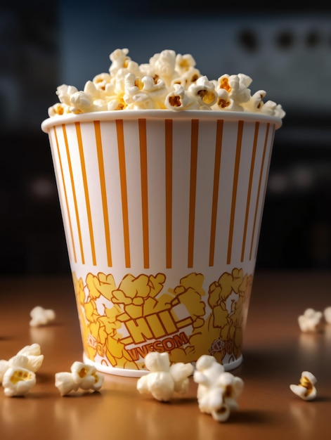 Primo piano del popcorn con lo sfondo nero IA generativa