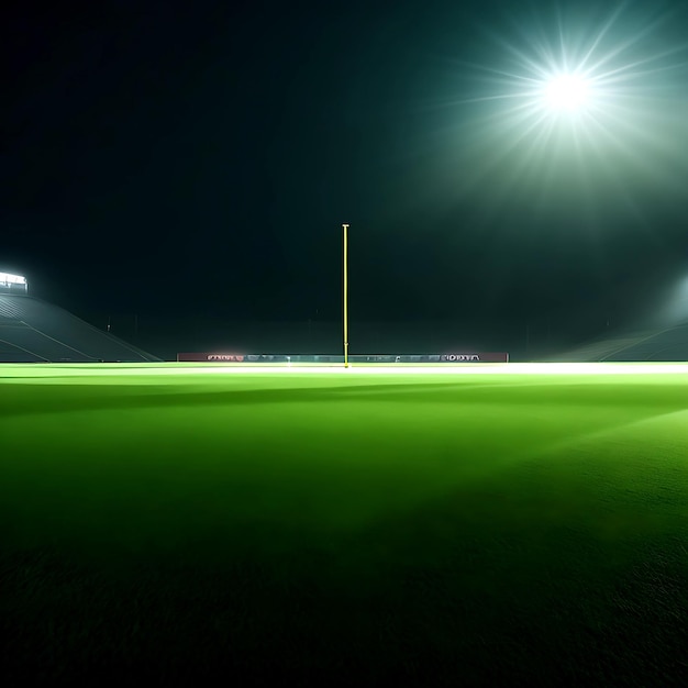 Primo piano del prato mantenuto allo stadio di calcio Vista bassa notturna con luce astratta ai generata