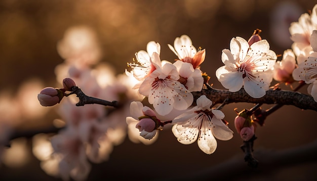 Primo piano del ramo di fiori di sakura in una giornata di sole Fiori di ciliegio AI generativa