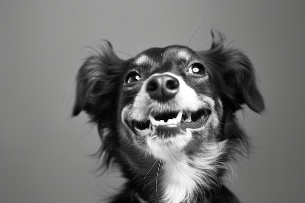 primo piano del ritratto di un adorabile cane pazzo divertente