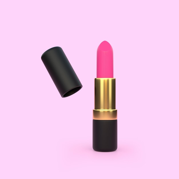 Primo piano del rossetto su sfondo rosa pastello Cosmetici femminili per il trucco professionale rendering 3D