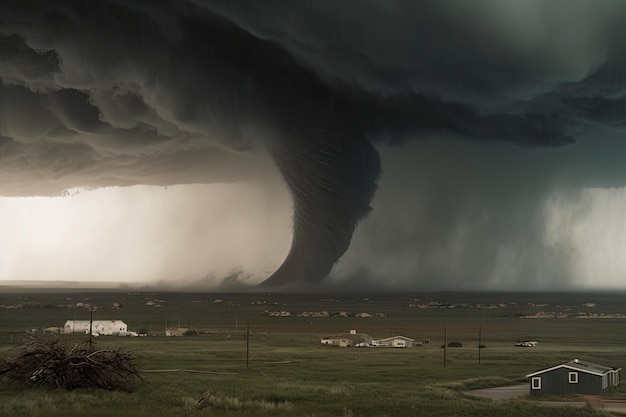 Primo piano del tornado con detriti che volano e vento che ulula creato con l'IA generativa