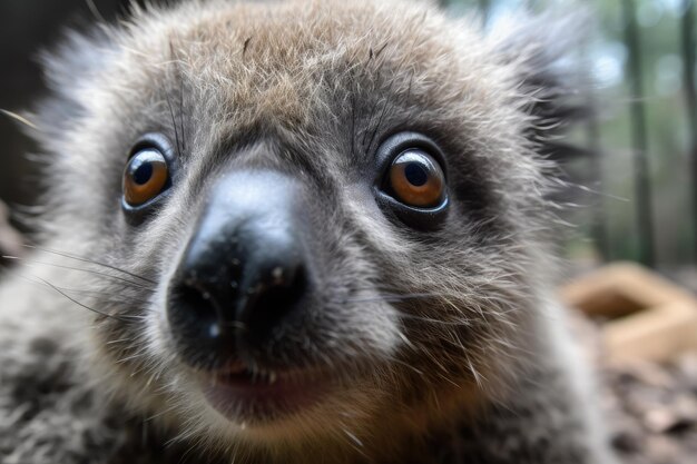 Primo piano del viso dei koala con i suoi grandi occhi e la soffice pelliccia in primo piano creata con l'IA generativa