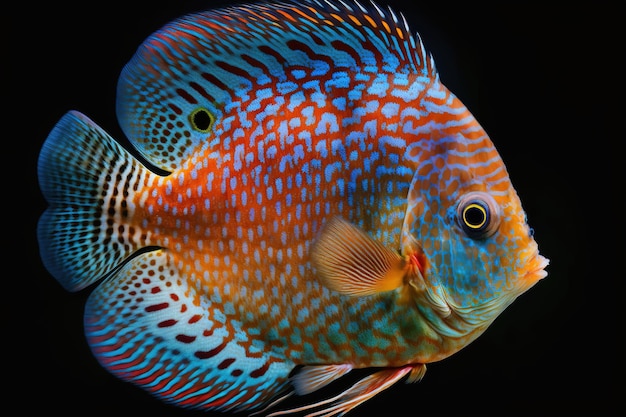 Primo piano dell'acquario di symphysodon discus di pezzi maturi, un pesce dai colori vivaci