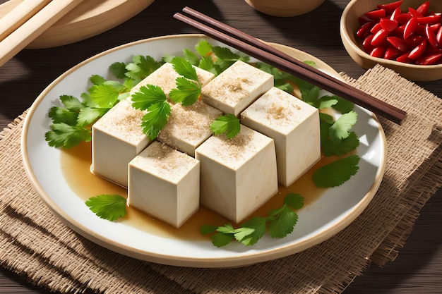 Primo piano dell'arte generativa del tofu bianco grezzo di AI