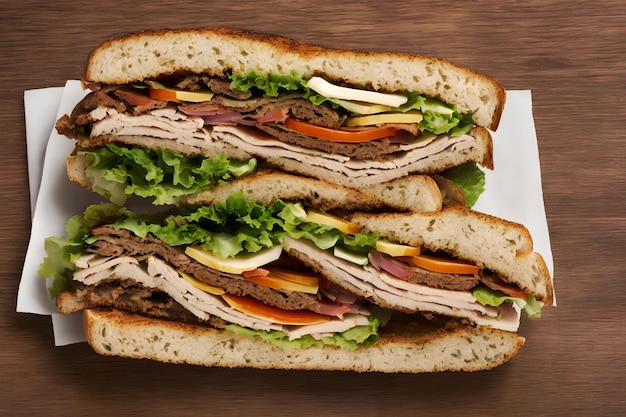 Primo piano dell'arte generativa della fotografia di cibo sandwich di AI