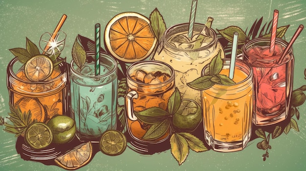 Primo piano dell'illustrazione del cocktail estivo