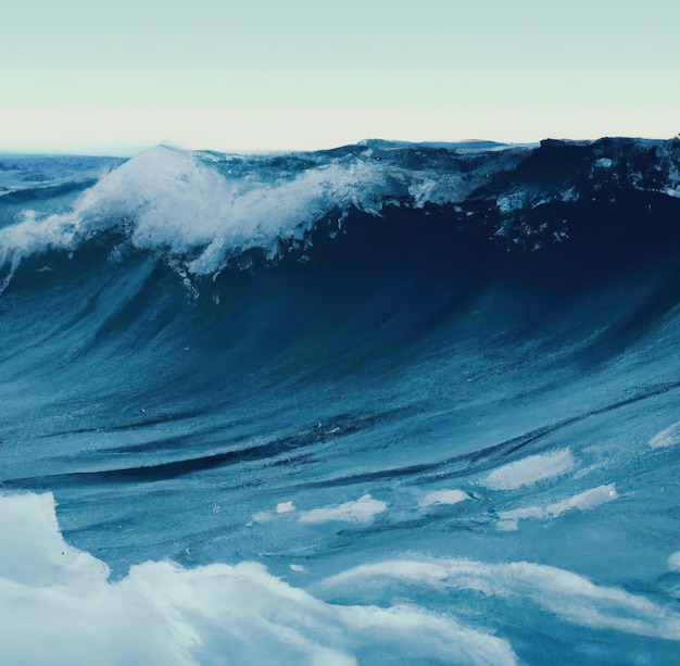 Primo piano dell'onda oceanica chiara e blu sopra il cielo blu creato utilizzando la tecnologia generativa ai