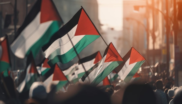 Primo piano della bandiera della Palestina in segno di protesta