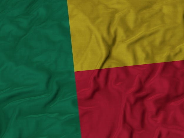 Primo piano della bandiera increspata del Benin, bandiera del Benin che soffia in vento