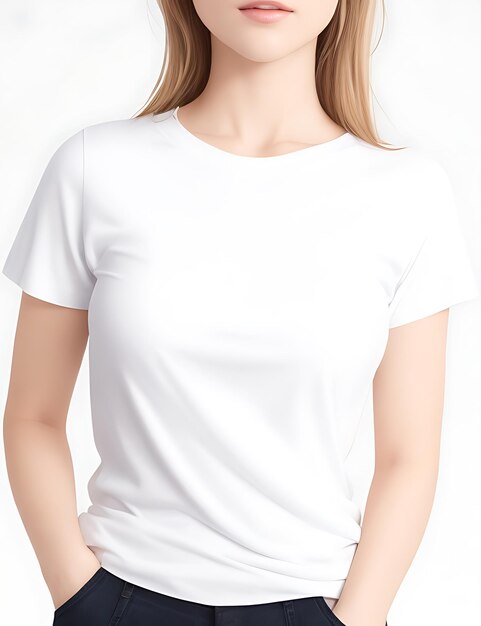 Primo piano della donna nel modello di maglietta bianca vuota