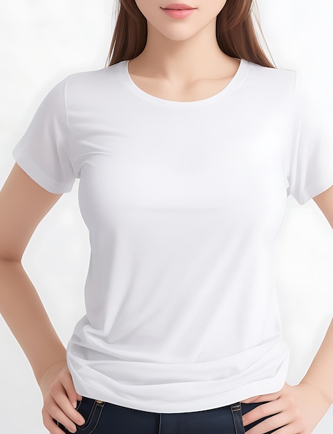 Primo piano della donna nel modello di maglietta bianca vuota