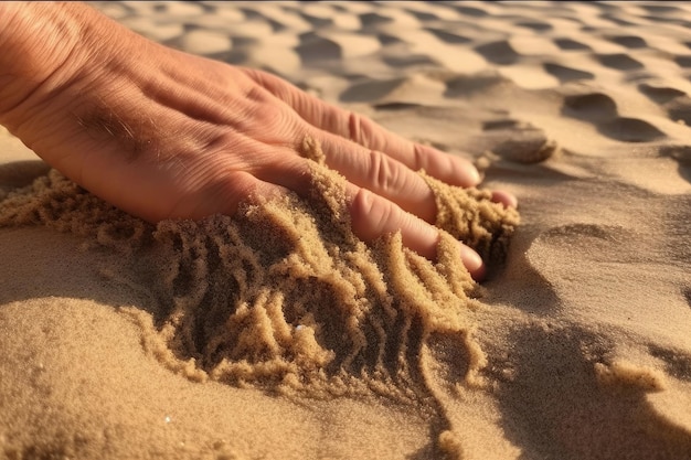 Primo piano della duna che passa attraverso le dita delle mani e dei piedi