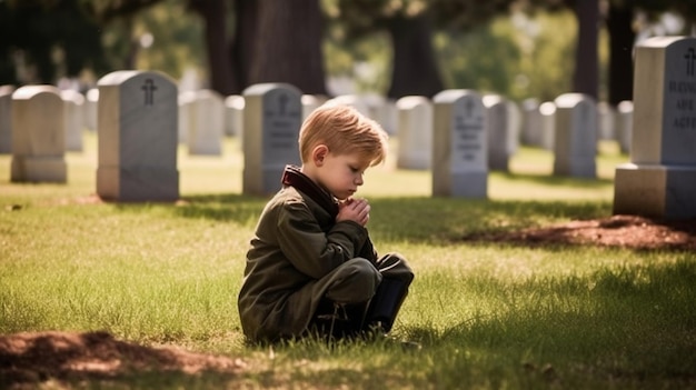 Primo piano della foto gratis sul bambino che visita la tomba della persona amata