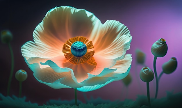 Primo piano della fotografia macro di fiori di Anemone su sfondo sfocato