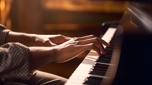 Primo piano della mano che suona il pianoforte