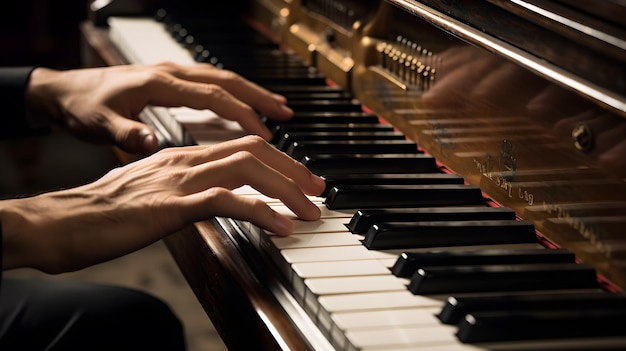 Primo piano della mano che suona il pianoforte