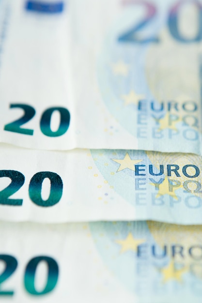 Primo piano della nuova banconota da venti euro di sfondo