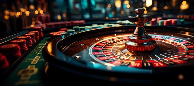 primo piano della roulette del casinò, intelligenza artificiale generativa colorata e luminosa