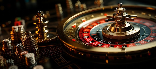 primo piano della roulette del casinò, intelligenza artificiale generativa colorata e luminosa