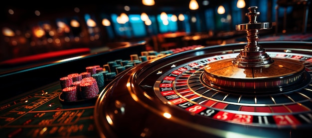 primo piano della roulette del casinò, intelligenza artificiale generativa colorata e luminosa