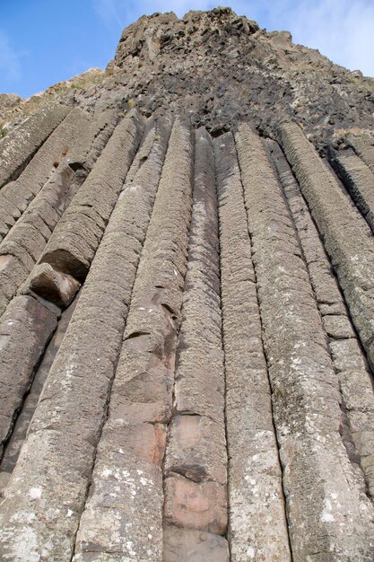 Primo piano della struttura dell'organo su Giants Causeway sentiero costiero, County Antrim, Irlanda del Nord