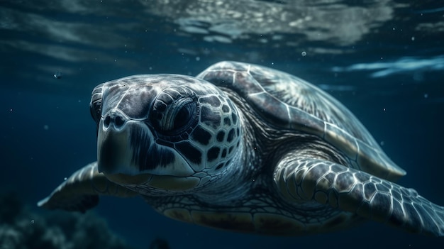 Primo piano della tartaruga marina sulla barriera corallina generata dall'intelligenza artificiale