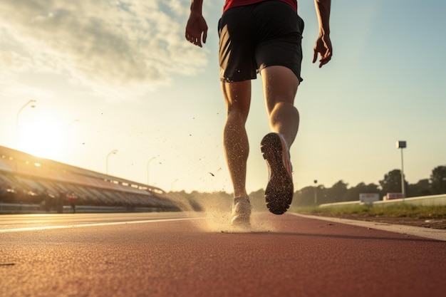 Primo piano delle gambe di un gruppo di corridori in Ai generativa della città