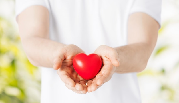 primo piano delle mani dell'uomo con il cuore