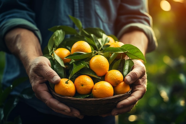 Primo piano delle mani di un agricoltore maschio che seleziona Generative Ai