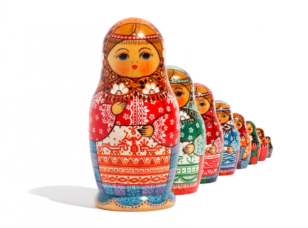 Primo piano delle tradizionali bambole russe matryoshka