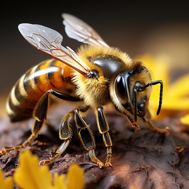 Primo piano dettagliato di un'ape mellifera