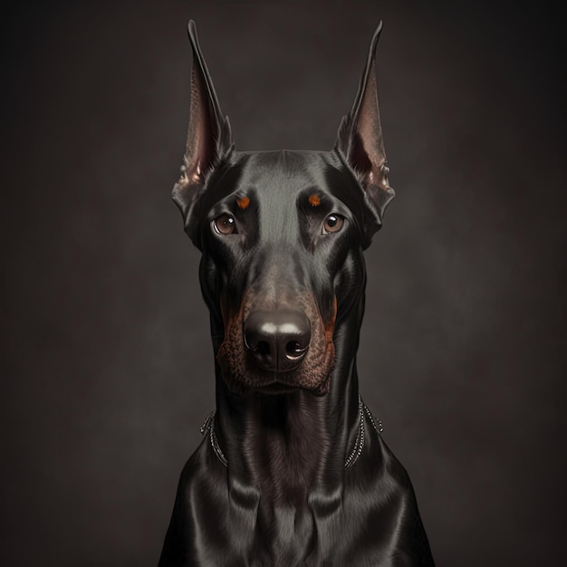 Primo piano dettagliato di un bellissimo cane doberman nero