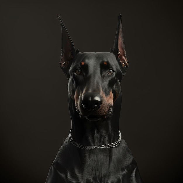 Primo piano dettagliato di un bellissimo cane doberman nero