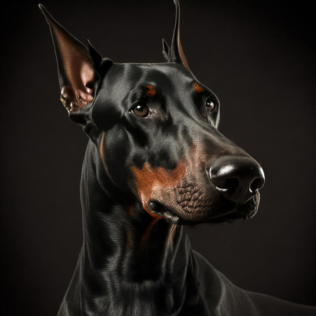 Primo piano dettagliato di un bellissimo cane doberman nero