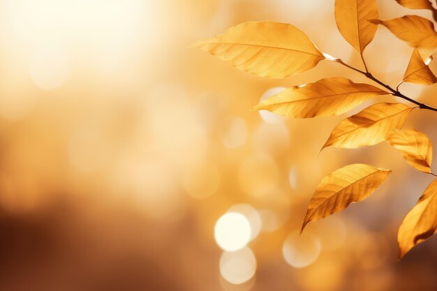 primo piano di belle foglie d'autunno su uno sfondo astratto dorato