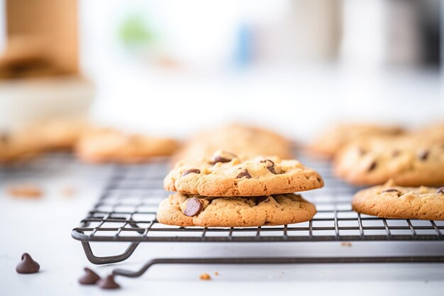 Primo piano di biscotti al cioccolato su una griglia di raffreddamento