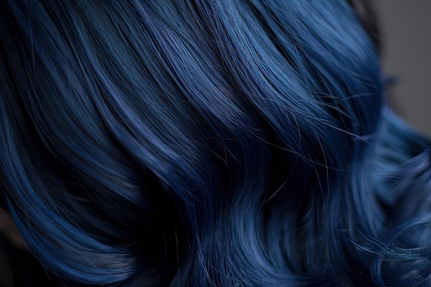 Primo piano di capelli blu scuro con luce naturale che filtra attraverso